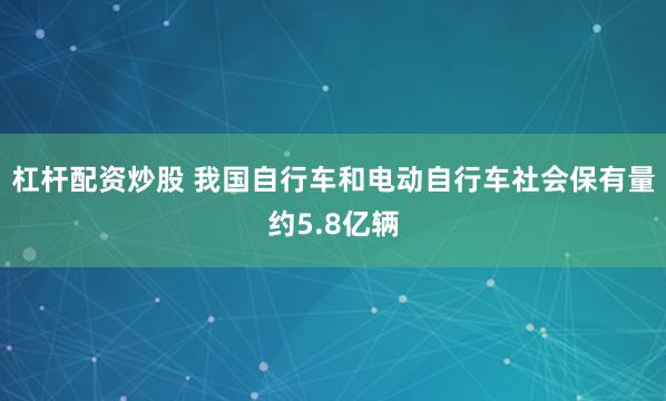 杠杆配资炒股 我国自行车和电动自行车社会保有量约5.8亿辆